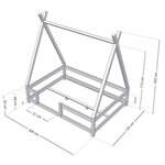 Lit Tipi enfant avec barrière bois massif gris 120 x 200 cm