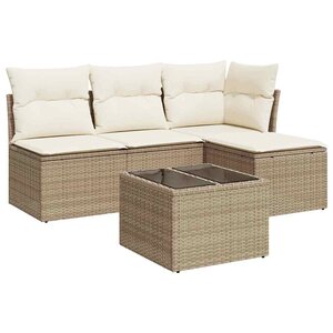 vidaXL Salon de jardin avec coussins 5 Pièces beige résine tressée