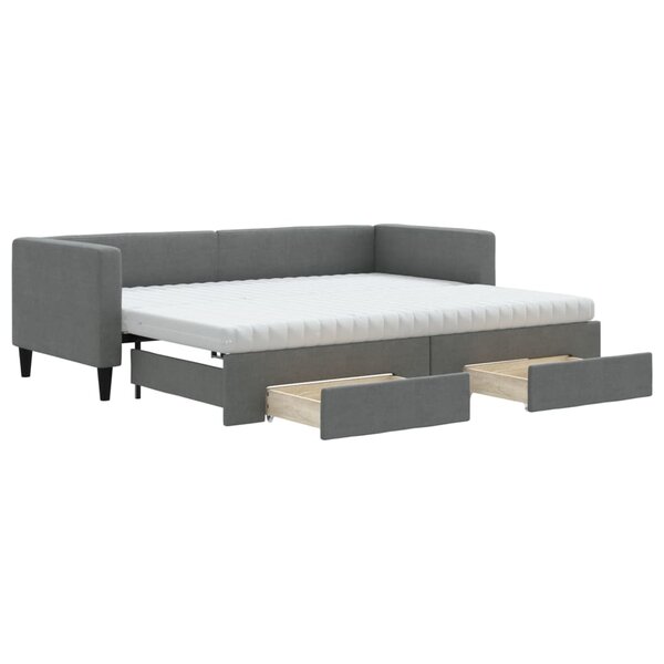 vidaXL Lit de jour avec gigogne et tiroirs gris foncé 80x200 cm tissu