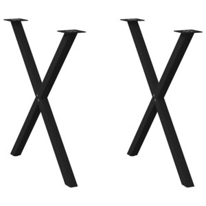 vidaXL Pieds de table à manger en forme de X  2 pièces  noir  70 x (72-73) cm  acier