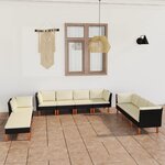 vidaXL Salon de jardin 10 Pièces avec coussins Résine tressée Noir