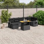 vidaXL Salon de jardin 8 Pièces avec coussins noir résine tressée