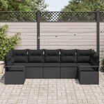 vidaXL Ensemble de canapé de jardin avec coussin 7 Pièces Noir polyrotin