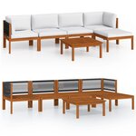 vidaXL Salon de jardin 6 pièces avec coussins  bois d'acacia crème et corde