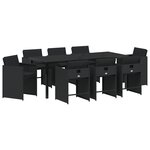 vidaXL Ensemble de salle à manger de jardin de 9 pièces avec coussins en rattan poly noir