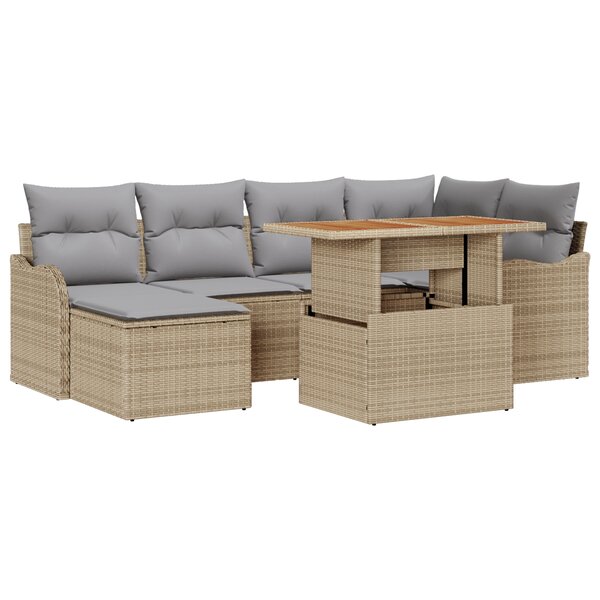 Ensemble de canapé de jardin 7 pièces avec coussins Beige Rotin Poly