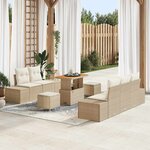 Ensemble de Canapé de Jardin 8 Pièces avec Coussins Beige Poly Rotin Acacia