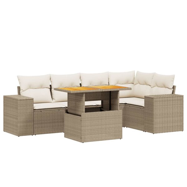 vidaXL Salon de jardin avec coussins 6 Pièces beige résine tressée
