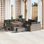 Canapés de Jardin 13 Pièces avec Coussins Gris en Poly Rattan