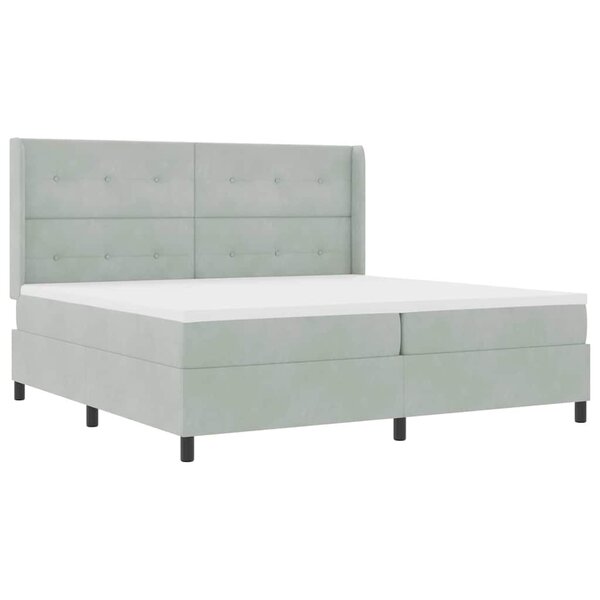 Lit box spring vidaXL avec matelas Gris clair 200x200 cm Velours
