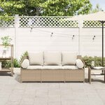 vidaXL Canapé de jardin avec coussins 3 places beige résine tressée