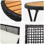 Ensemble Bistro de Jardin 3 pièces avec Coussins en Poly Rattan Noir