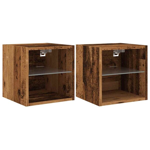 vidaXL Meubles TV muraux et lumières LED 2Pièces vieux bois 30x28 5x30cm