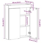 vidaXL Amoire de salle de bain avec miroir avec porte TULUM Gris béton