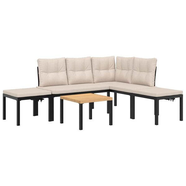 vidaXL Salon de jardin avec coussins 5 Pièces noir acier enduit de poudre
