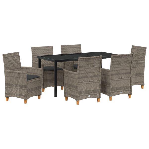 vidaXL Ensemble de salle à manger de jardin 7 pièces avec coussins Gris Poly Rattan
