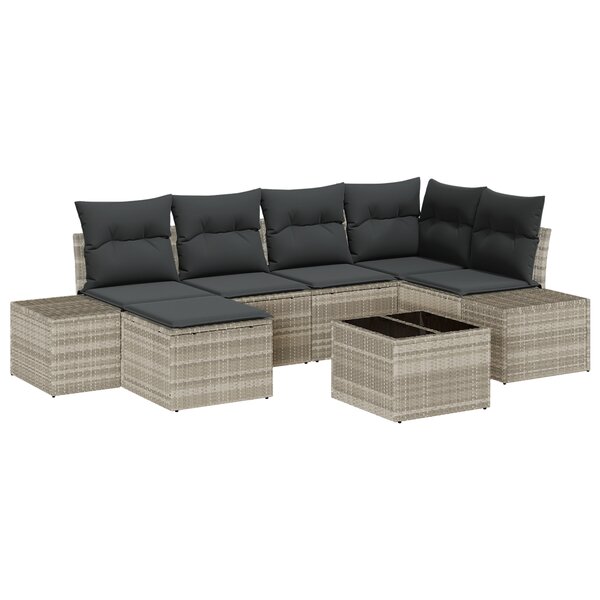vidaXL Ensemble de 7 pièces de Canapé de Jardin avec Coussins Gris Poly Rotin