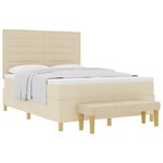 vidaXL Lit à Sommier avec Matelas & Banc Crème 140x200 cm Tissu