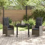 vidaXL Ensemble de salle à manger de jardin 3 pièces avec coussins en poly rotin gris
