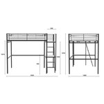 Lit mezzanine avec bureau en métal époxy - Noir - Sommier inclus - 140 x 190 cm - OXFORD