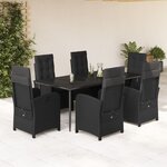 vidaXL Ensemble à manger de jardin coussins 7Pièces Noir Résine tressée