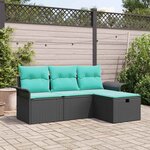 vidaXL Ensemble de canapé de jardin 4 Pièces Noir et turquoise polyrotin