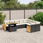 vidaXL Salon de jardin 10 Pièces avec coussins noir résine tressée