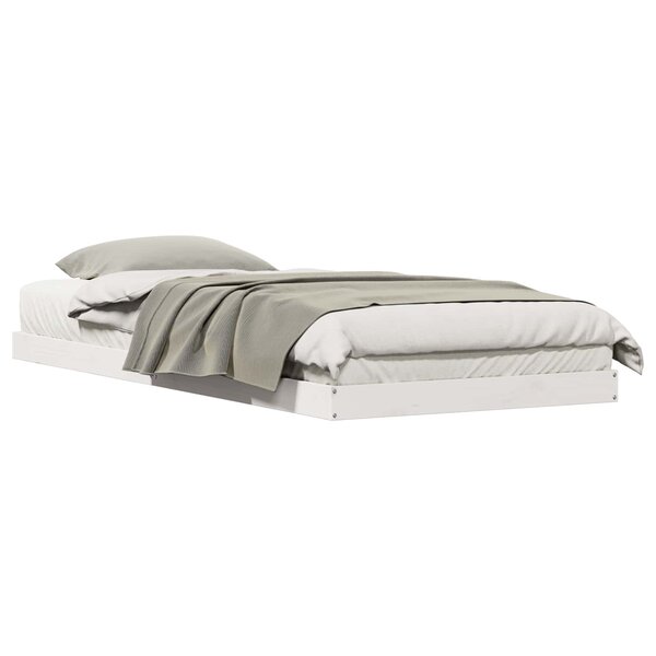 vidaXL Cadre de lit surélevé Blanc 213.5 x 104 x 9 cm Pin massif