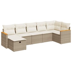 vidaXL Salon de jardin avec coussins 7 Pièces beige résine tressée