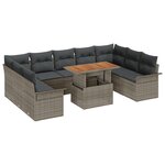 Ensemble de Canapés de Jardin 10 Pièces avec Coussins Gris Poly Rattan