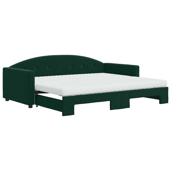 vidaXL Lit de jour avec gigogne et matelas vert foncé 90x200cm velours