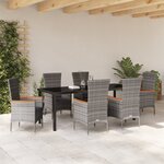 vidaXL Ensemble de salle à manger de jardin 7 pièces avec coussins en rattan poly gris