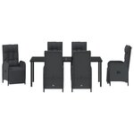 vidaXL Set de salle à manger de jardin 7 pièces avec coussins Noir en polyrotin