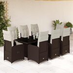 vidaXL Ensemble de bistro de jardin 9 Pièces coussins marron poly rotin