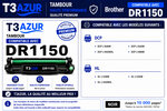 T3AZUR - Kit Tambour compatible avec Brother HL-L1240W  HL-L1242W  HL-L1242WXL remplace Brother DR1150 Noir - 10 000 pages