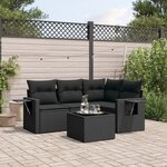 vidaXL Salon de jardin 5 Pièces avec coussins noir résine tressée