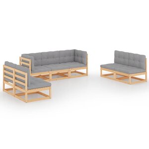 Salon de jardin meuble d'extérieur ensemble de mobilier 7 pièces avec coussins bois de pin massif 02_0017099