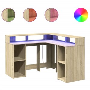 vidaXL Bureau avec lumières LED chêne sonoma bois d'ingénierie