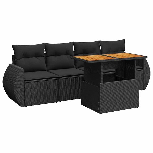 vidaXL Salon de jardin 5 Pièces avec coussins noir résine tressée