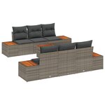 Ensemble de canapés de jardin 7 pièces avec coussins gris poly rotin acacia