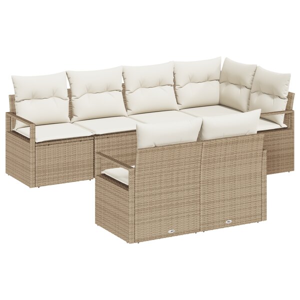 Ensemble de Canapés de Jardin 7 pièces vidaXL avec Coussins Beige en Poly Rattan