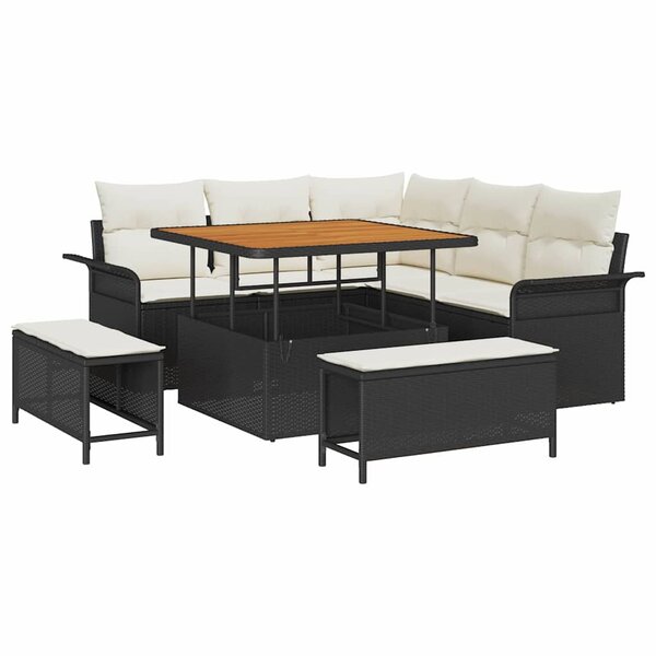 vidaXL Ensemble de canapé de jardin avec coussin 8 Pièces Noir  Crème