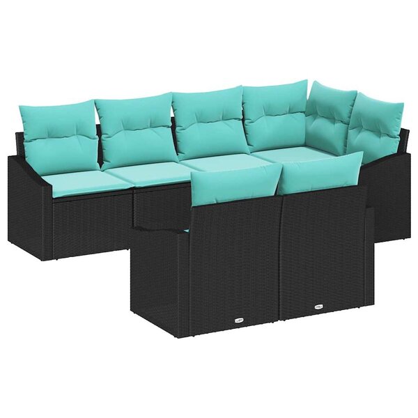 vidaXL Ensemble de Canapés avec coussin 7 Pièces Noir polyrotin