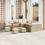 Ensemble de Canapés de Jardin de 14 Pièces avec Coussins Beige Rattan Polyéthylène Acacia