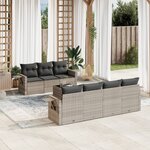 vidaXL Salon de jardin 8 Pièces avec coussins gris clair résine tressée