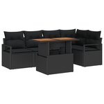 Ensemble de Canapé de Jardin 6 Pièces avec Coussins Noirs en Rattan Poly
