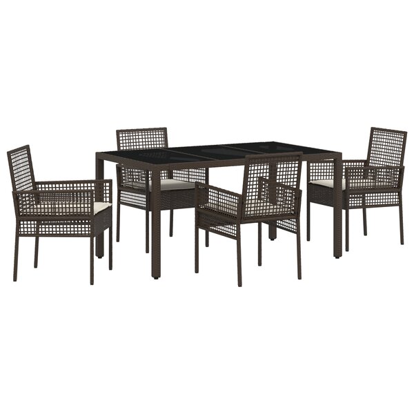 Ensemble de Salle à Manger de Jardin en 5 Pièces avec Coussins en Poly Rattan Marron