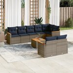 vidaXL Salon de jardin 9 Pièces avec coussins gris résine tressée
