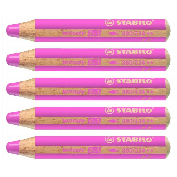 Crayon WOODY 3 en 1 Extra large rose foncé x 5 STABILO