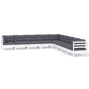 vidaXL Salon de jardin 9 Pièces avec coussins blanc bois de pin massif